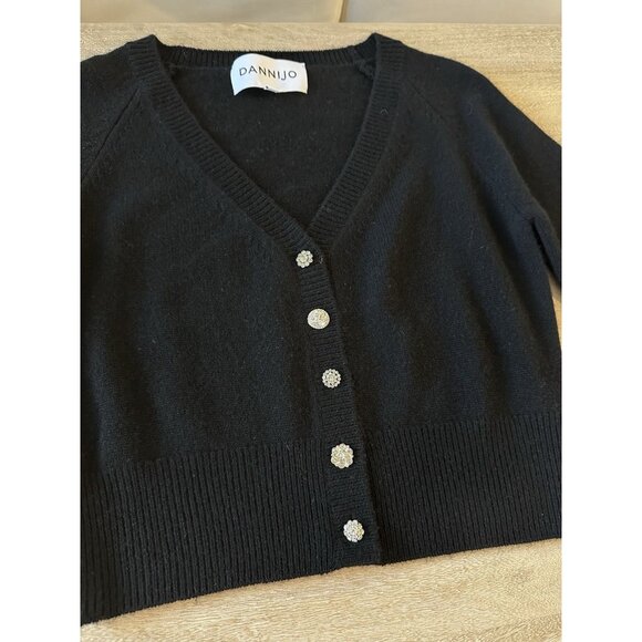 Dannijo Black V Neck Cropped Cardigan Jewel Buttons Cashmere Wool Small - Picture 3 of 8